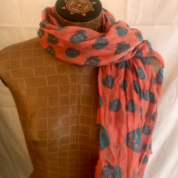 Long Kooky Scull Scarves/Wraps 1-Turquoise, 1- Tangerine - Picture 2 of 8